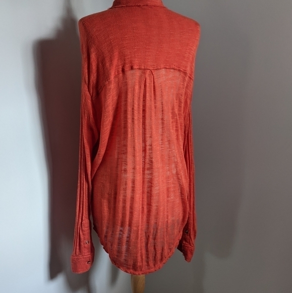 free People Orange Long Knit Button Down L tangerine - Picture 2 of 15